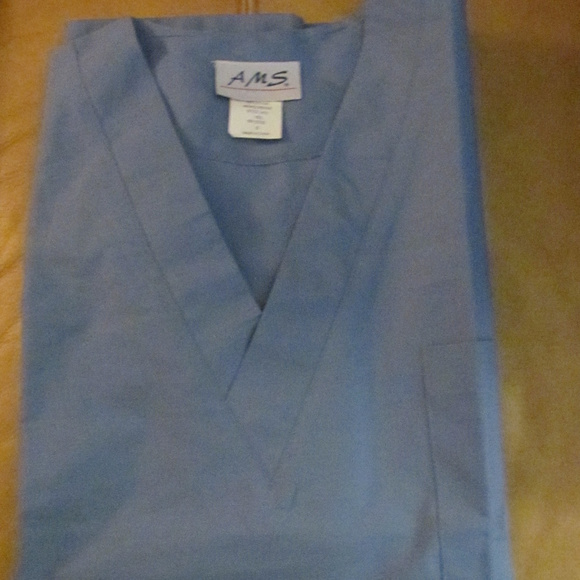Blue AMS Scrub Tops SMALL V-neck Left Chest Pocket - Picture 5 of 5